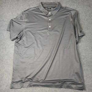 Deolax Polo Shirt‎ Mens 2XL Grey Striped Short Sleeve Performance Stretch Golf